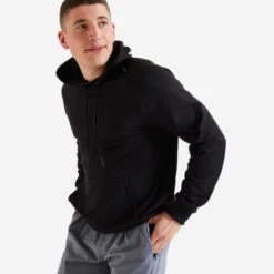 Ademende Basic Hoodie Voor Fitness Heren Effen