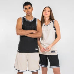 Basketbal Tank Top Heren/dames T500R Omkeerbaar Grijs Zwart Buzzer