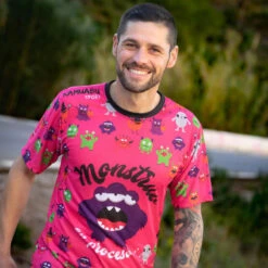 RUNNING SHIRT #MONSTERS Voor HEREN - KAMUABU Kleur ROZE 110grs -Mode Verkoop running shirt monsters voor heren kamuabu kleur roze 110grs 3