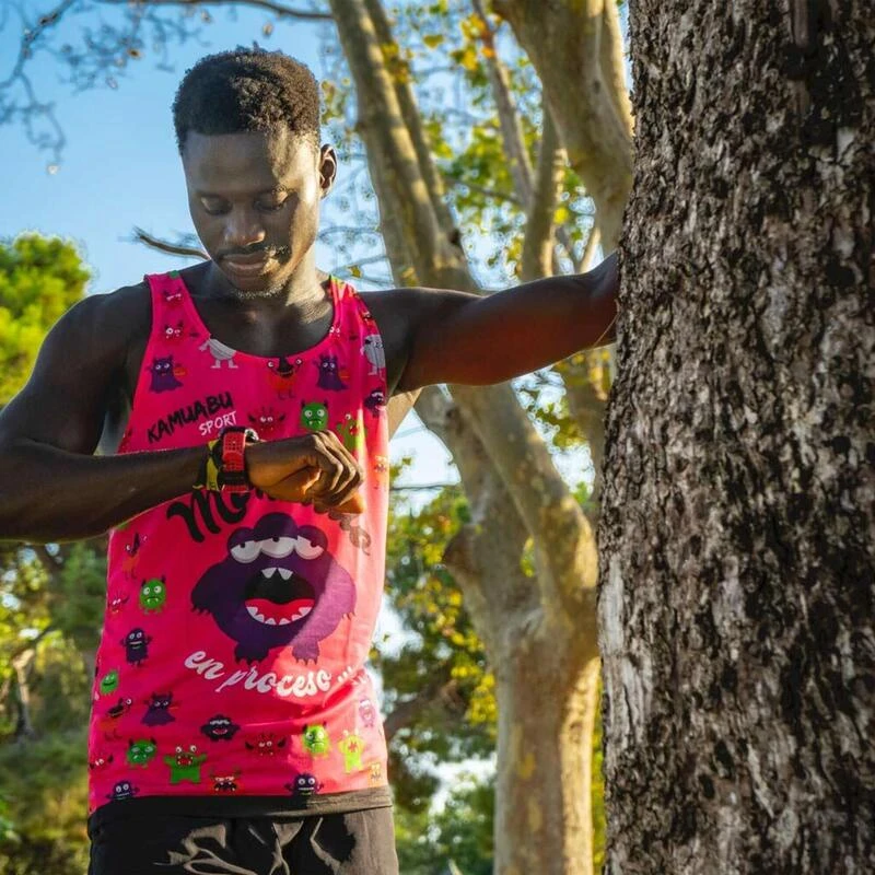 RUNNING SHIRT #MONSTERS Voor HEREN - KAMUABU Roze Tanktop 6 RUNNING SHIRT #MONSTERS Voor HEREN - KAMUABU Roze Tanktop - Afbeelding 4